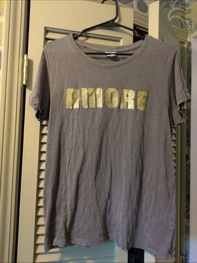 Anthropologie Amore Graphic Tee in Gray with Gold Foil